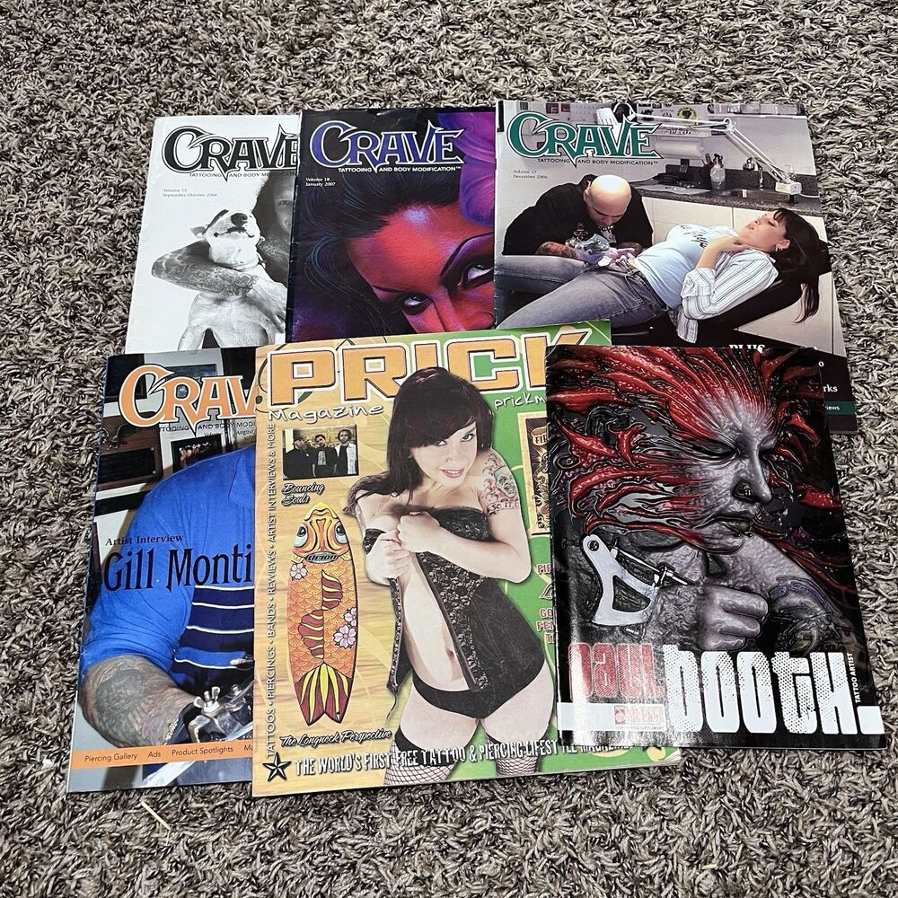 Lot Of 6 Various  Tattoo Magazine Crave Prick.mag